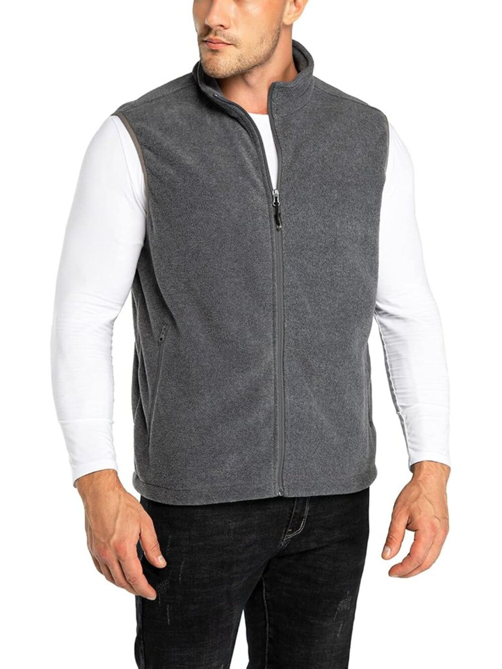 Men's Fleece Vest Outerwear Lightweight Zip Up Sleeveless Jacket
